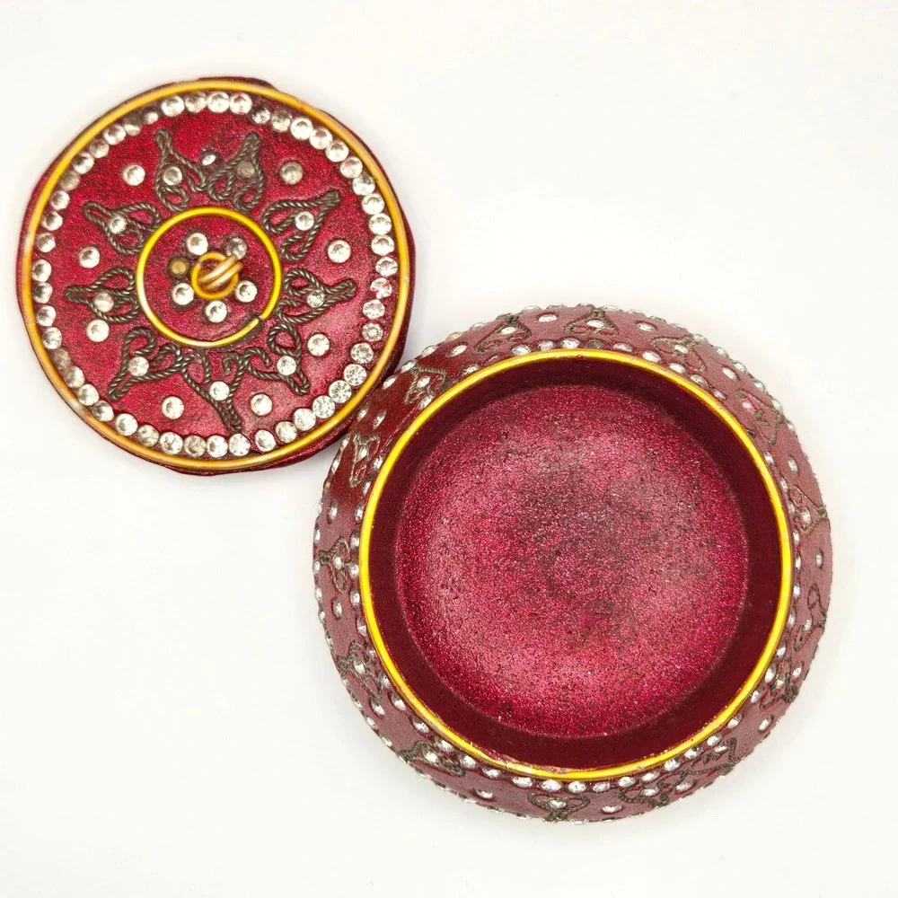 Sparkling Red Trinket Box Rhinestone Embellished Jewelry Holder Decorative Lid